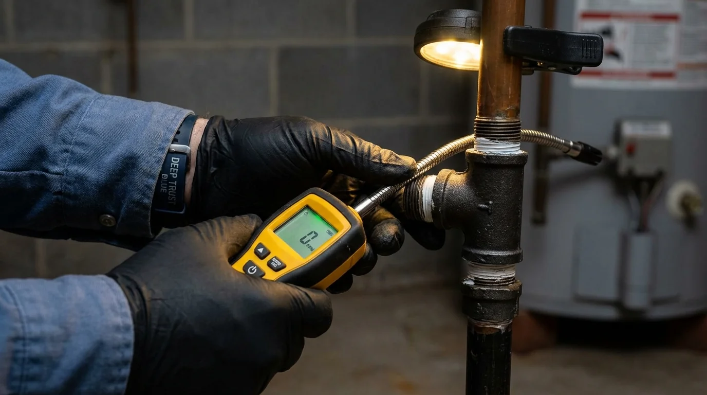 Gas leak detection with electronic sniffer by Johns Plumbing LLC in Earlville