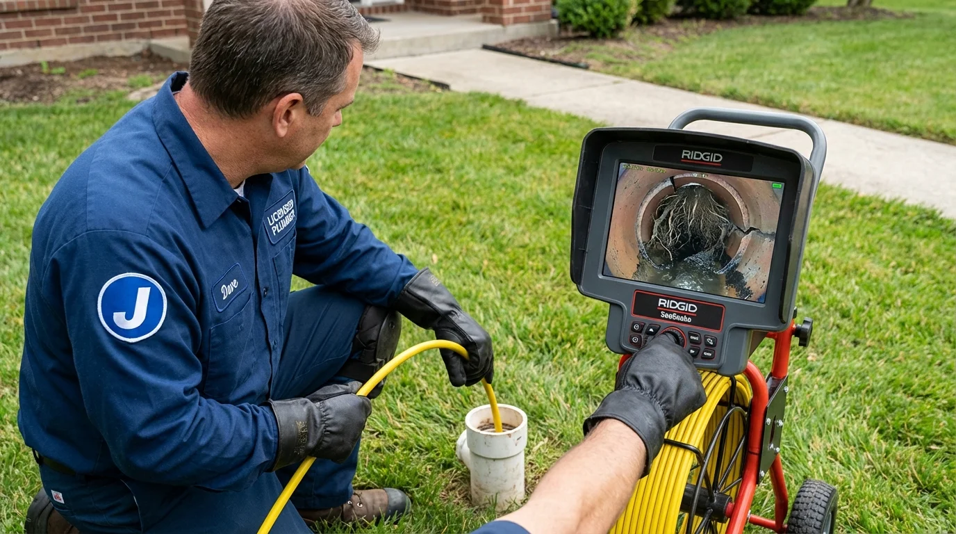 Sewer camera inspection being performed by Johns Plumbing LLC in Earlville