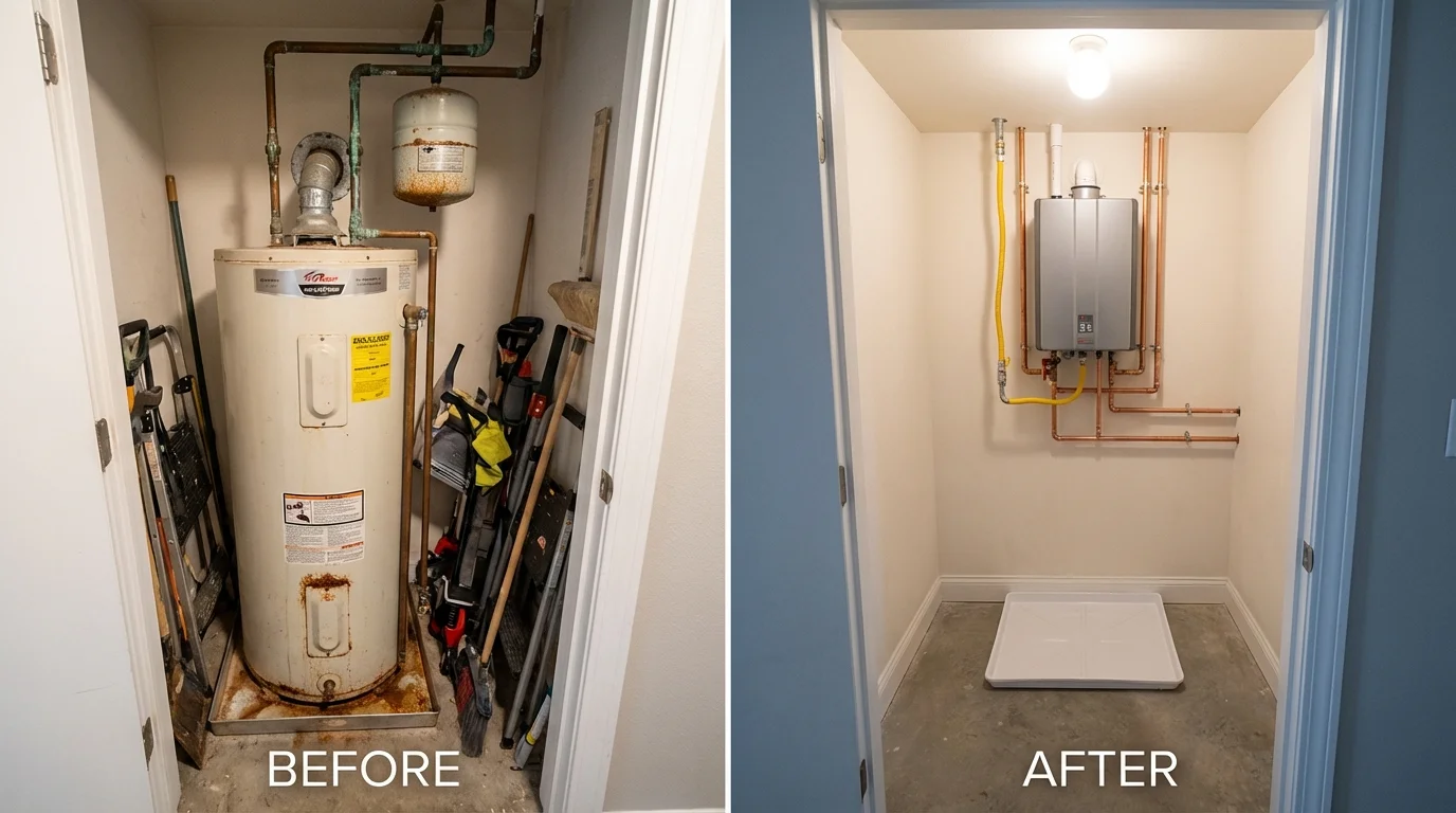 Tank water heater versus wall-mounted tankless unit comparison for Earlville, IL homeowners